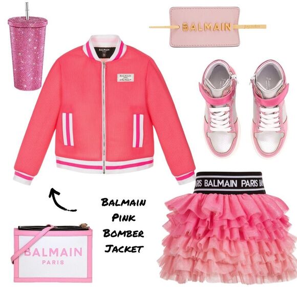 Balmain Pink Little Girl Bomber Jacket - Picture 1 of 5